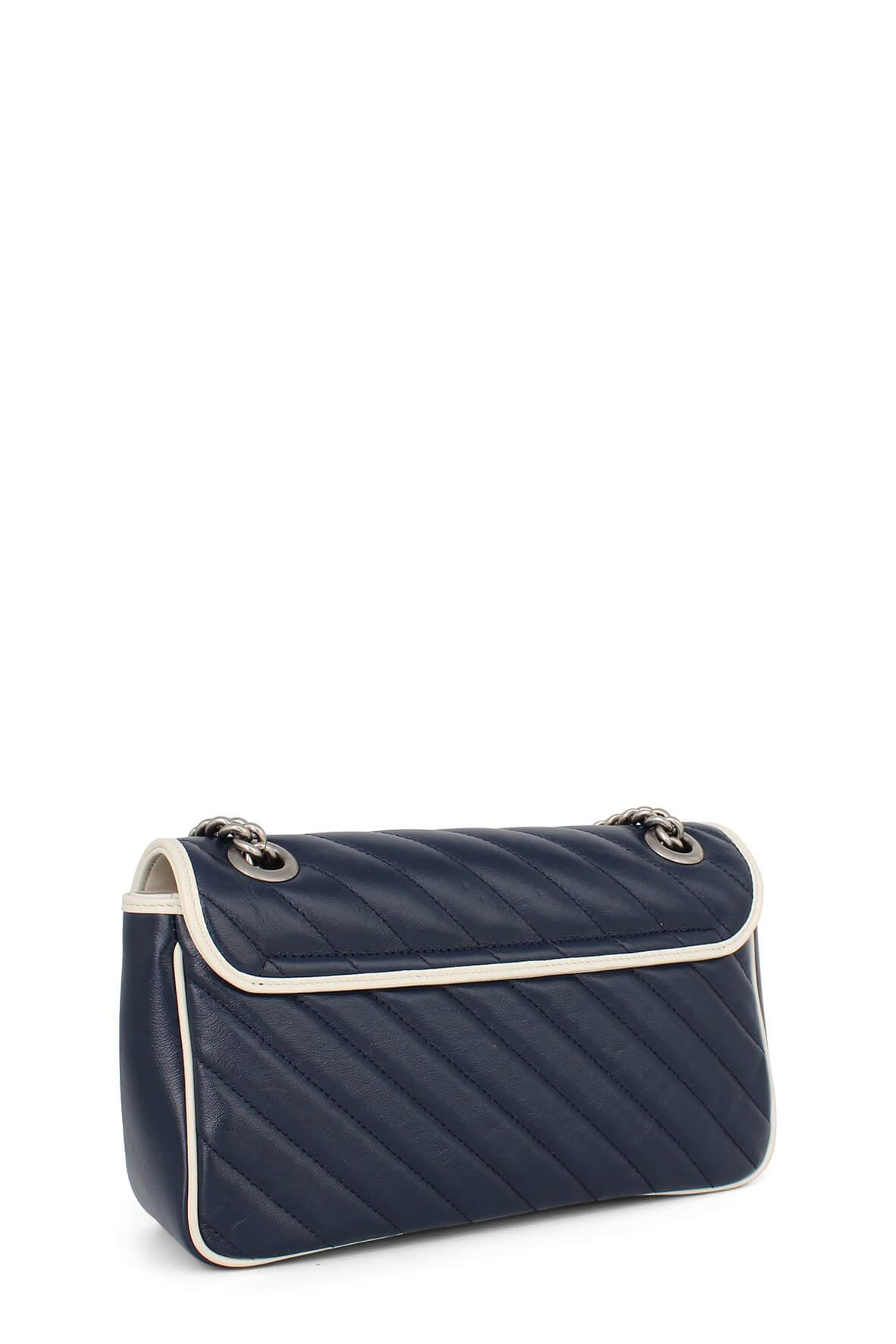 GG Marmont Small Matelasse Shoulder Bag Navy White