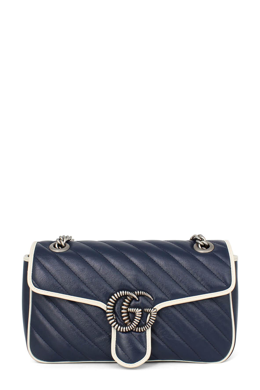 GG Marmont Small Matelasse Shoulder Bag Navy White