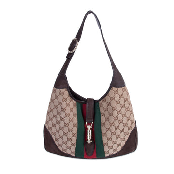 Gucci Jackie Web Stripe Canvas Suede Shoulder Bag