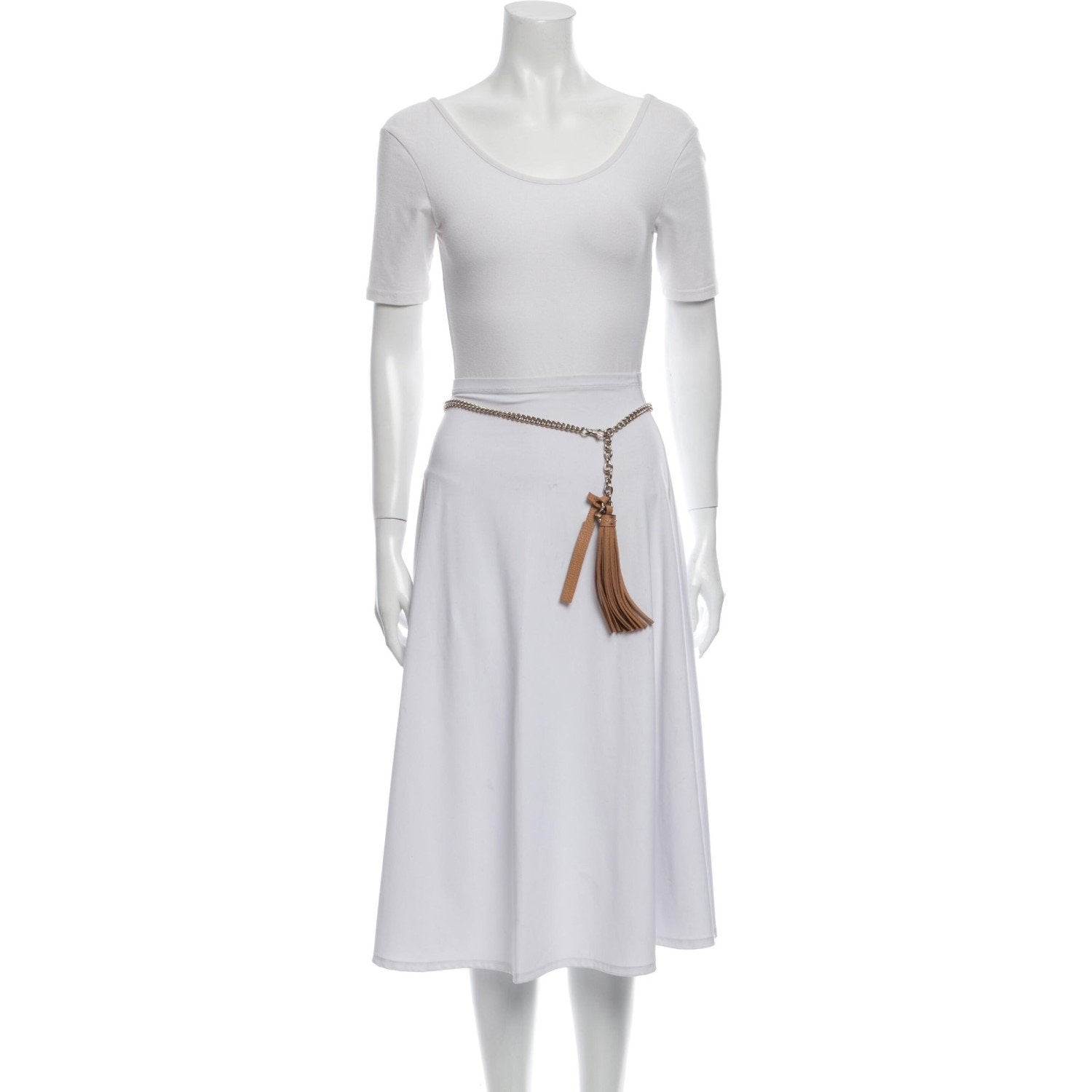 Gucci Leather Tassel GG Gold Chain Camelia Beige Belt Size (32) 388992