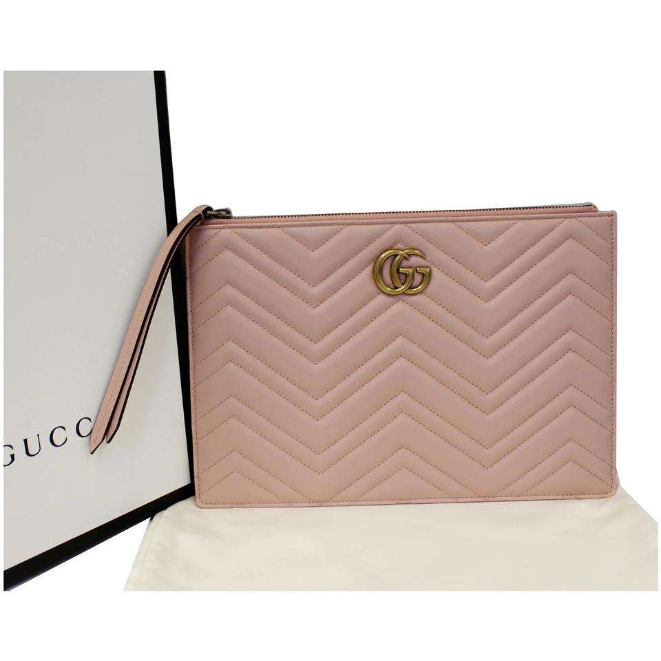 Gucci Marmont Gg Quilted Leather Zip Pouch Pink Tote
