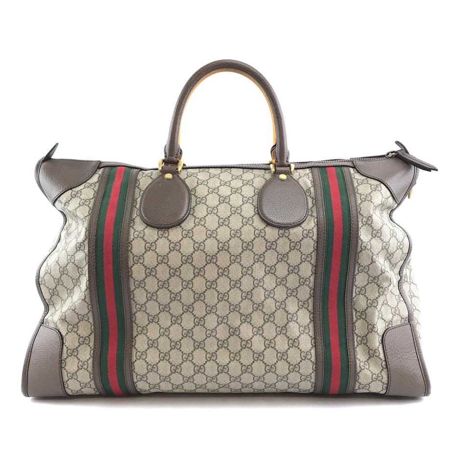 Gucci Tote Boston XL with Strap Guccissima Vintage Web Lion Head Brown Multicolors Coated Canvas and Leather Shoulder Bag