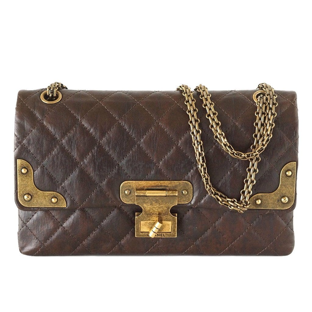 Chanel Bag Medium Double Flap Brown Distressed Leather Antique Brass