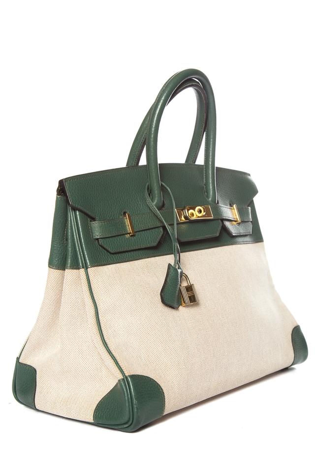 Hermès Birkin Leather & Toile 35cm Green Tote