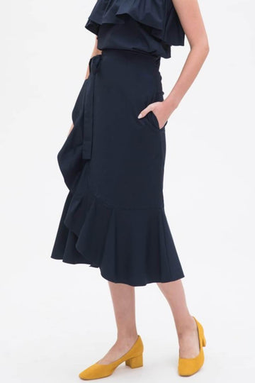 Ruffled Wrap Navy Skirt