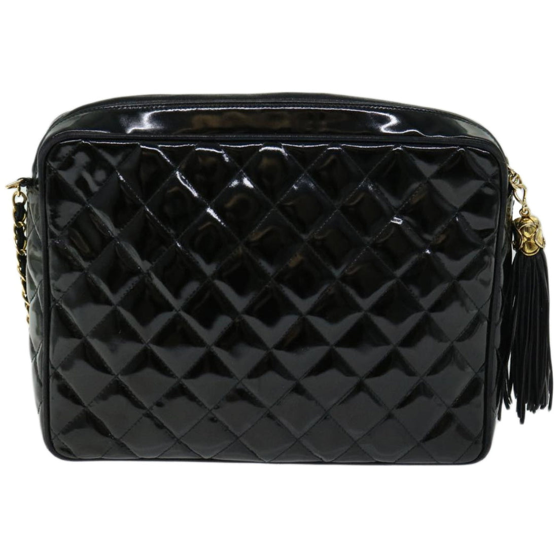 CHANEL Matelasse Chain Shoulder Bag Patent leather Black CC Auth hk1071