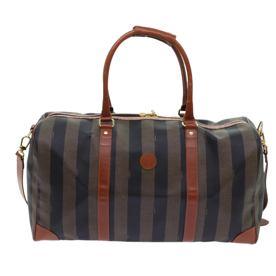 FENDI Pecan Canvas Boston Bag Coated Canvas 2way Brown Khaki Auth hk1140