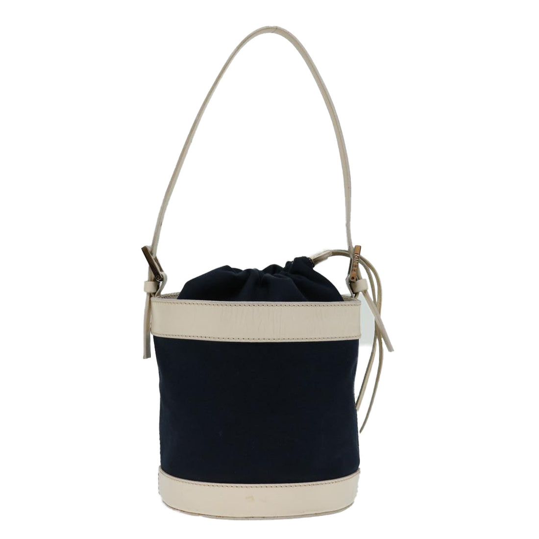 FENDI Hand Bag Canvas Navy White Auth hk1190