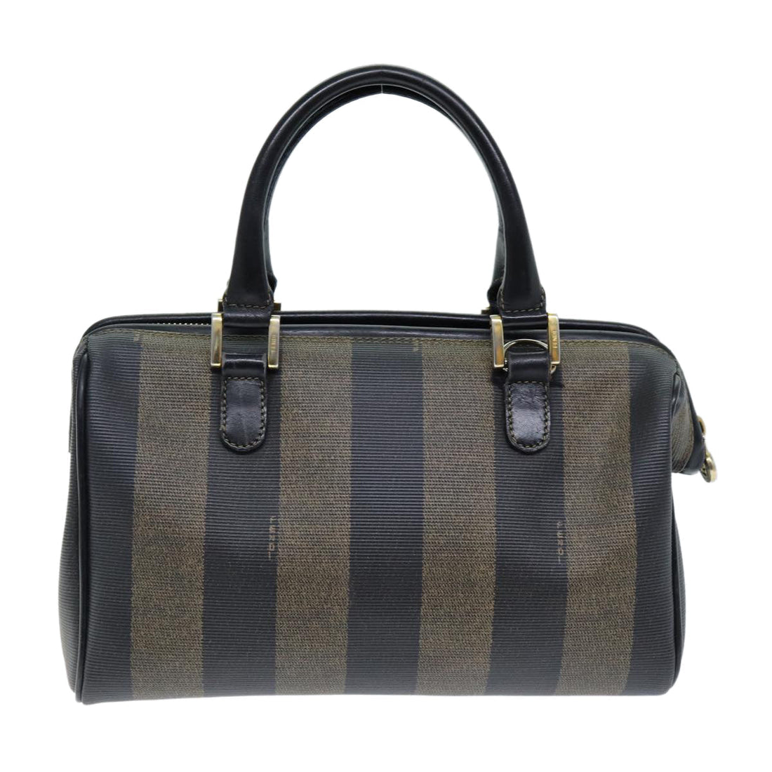 FENDI Pecan Canvas Boston Bag Brown Black Auth hk1305