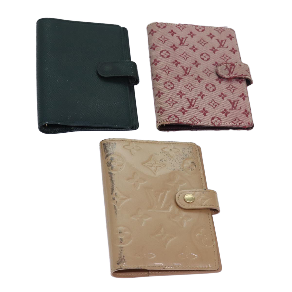 LOUIS VUITTON Vernis Taiga Agenda PM Day Planner Cover 3Set Beige LV Auth hk1436