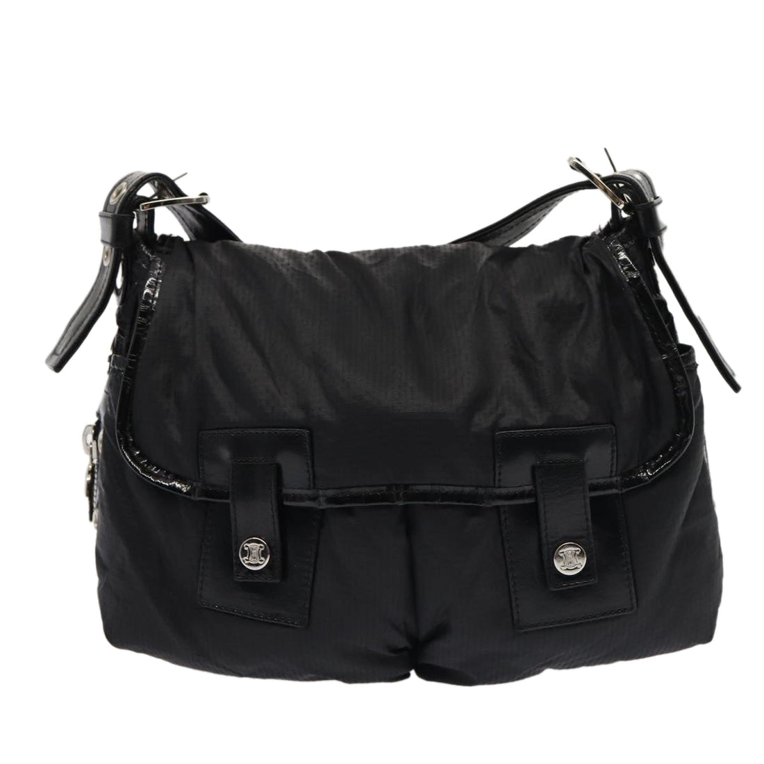 CELINE Shoulder Bag Nylon Black Auth hk1440