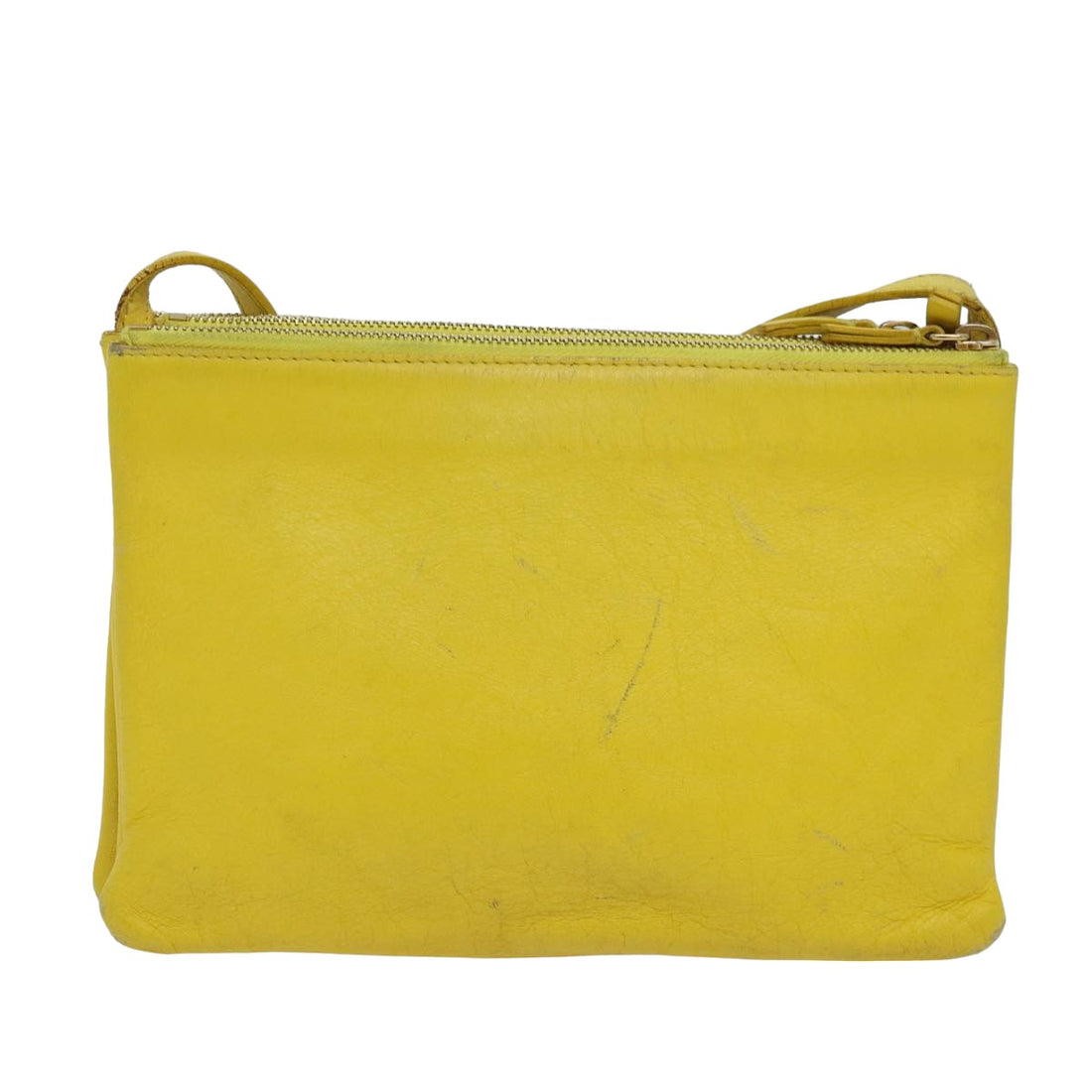 CELINE Trio Shoulder Bag Leather Yellow Auth hk1472