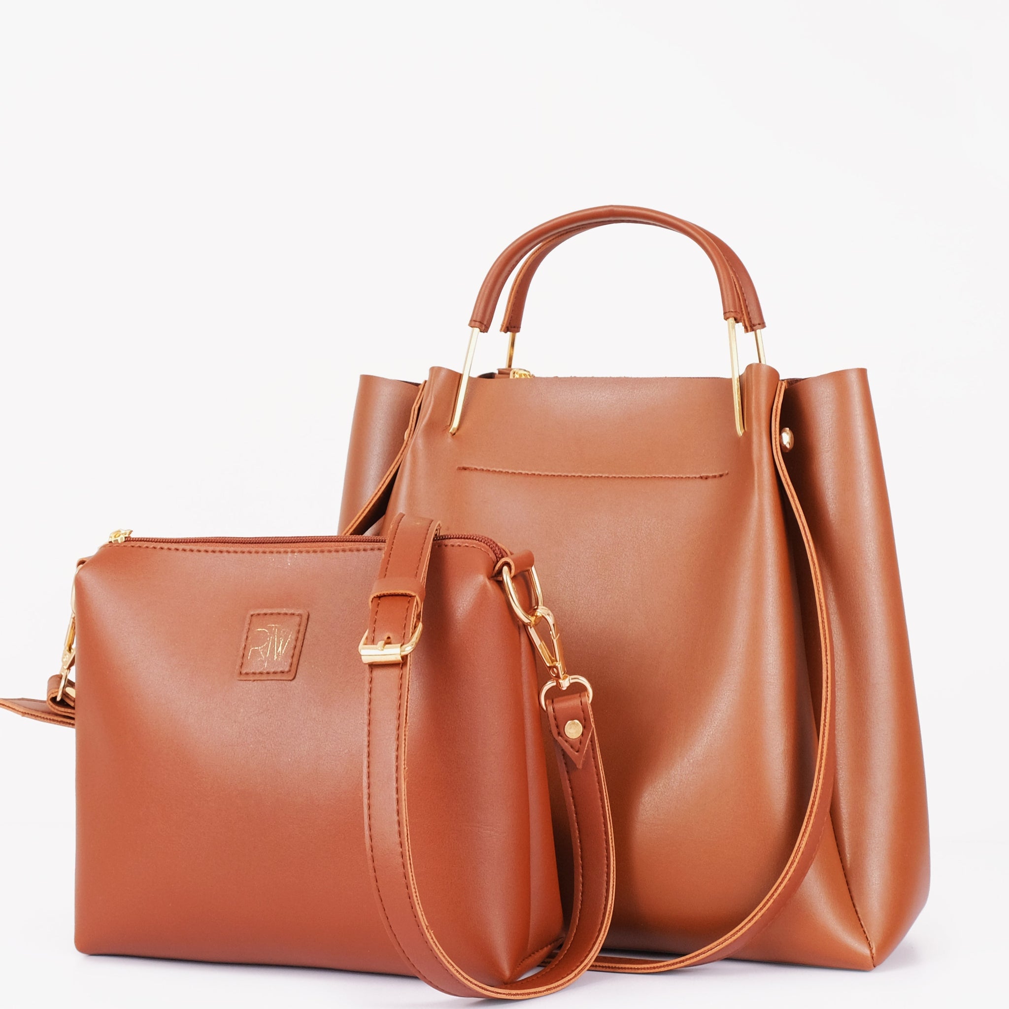 Brown metal handle Tote Bags