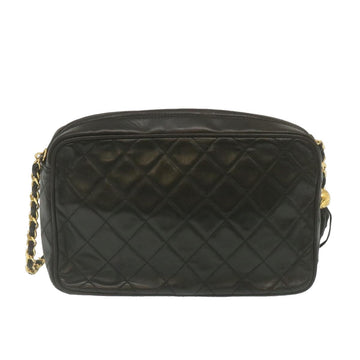 Chanel Matelasse Chain Shoulder Bag Lamb Skin Fringe Black Gold CC  hs691A