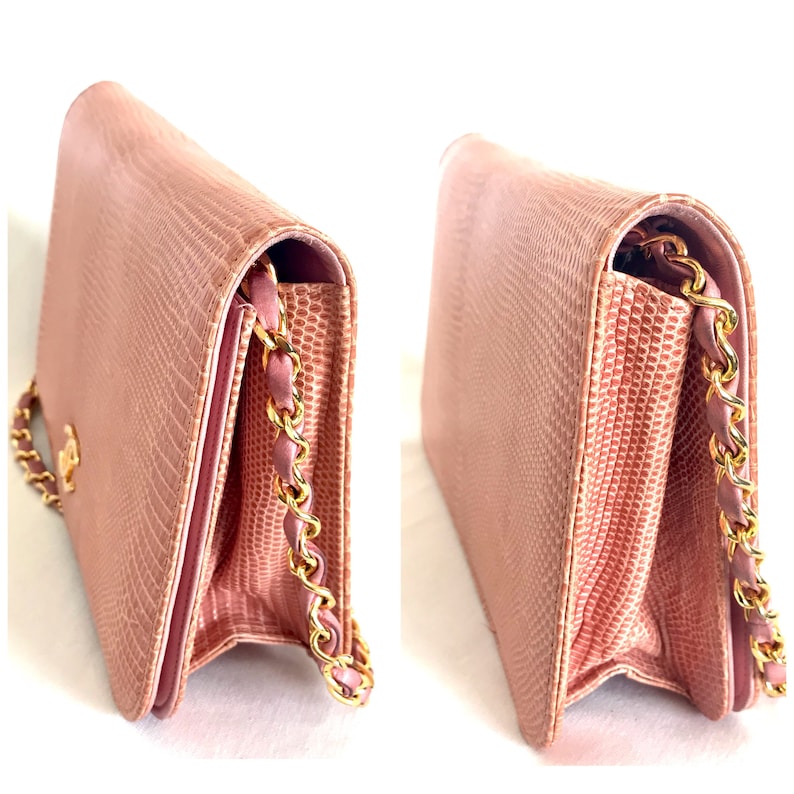 Chanel Vintage milky pink genuine lizard leather 2