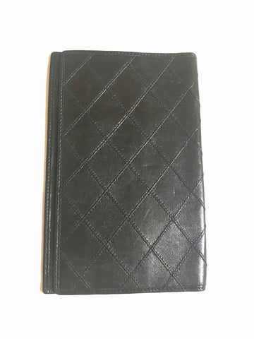 Chanel Vintage black stitched leather book cover, diary cover, checkbook case etc