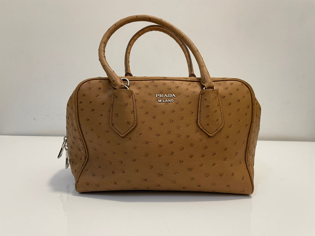 Prada Camel Ostrich Tote Bag