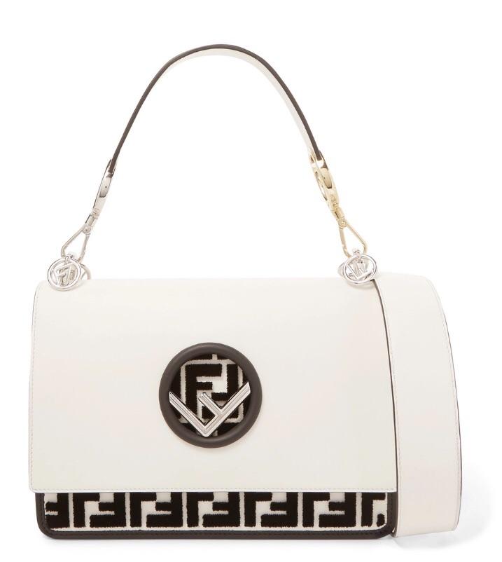 Fendi Flocked Black White Shoulder Bag