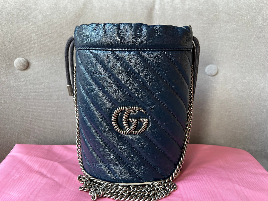 Gucci GG Navy Torchon Marmont GG Mini Bucket Bag