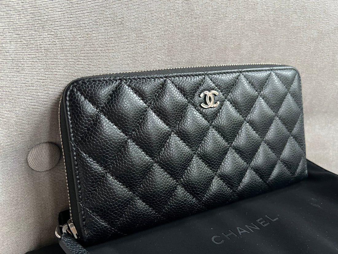 Chanel Black Caviar Classic Long Zipped wallet with Silver Hardware (RRP £1150)