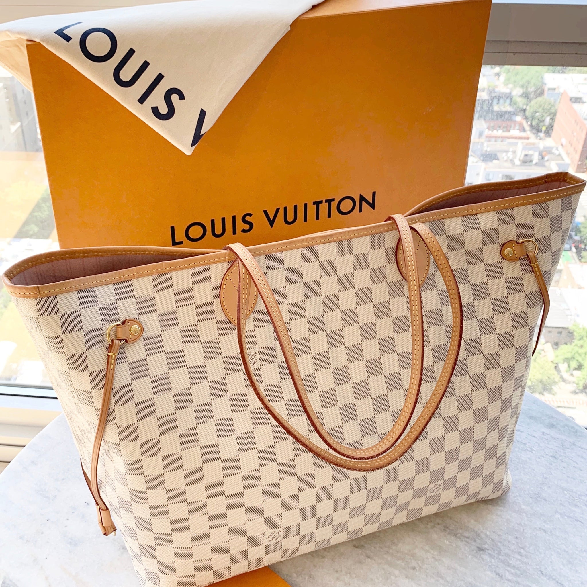 Louis Vuitton 2021 Neverfull GM Damier Azur Tote In Rose Ballerine