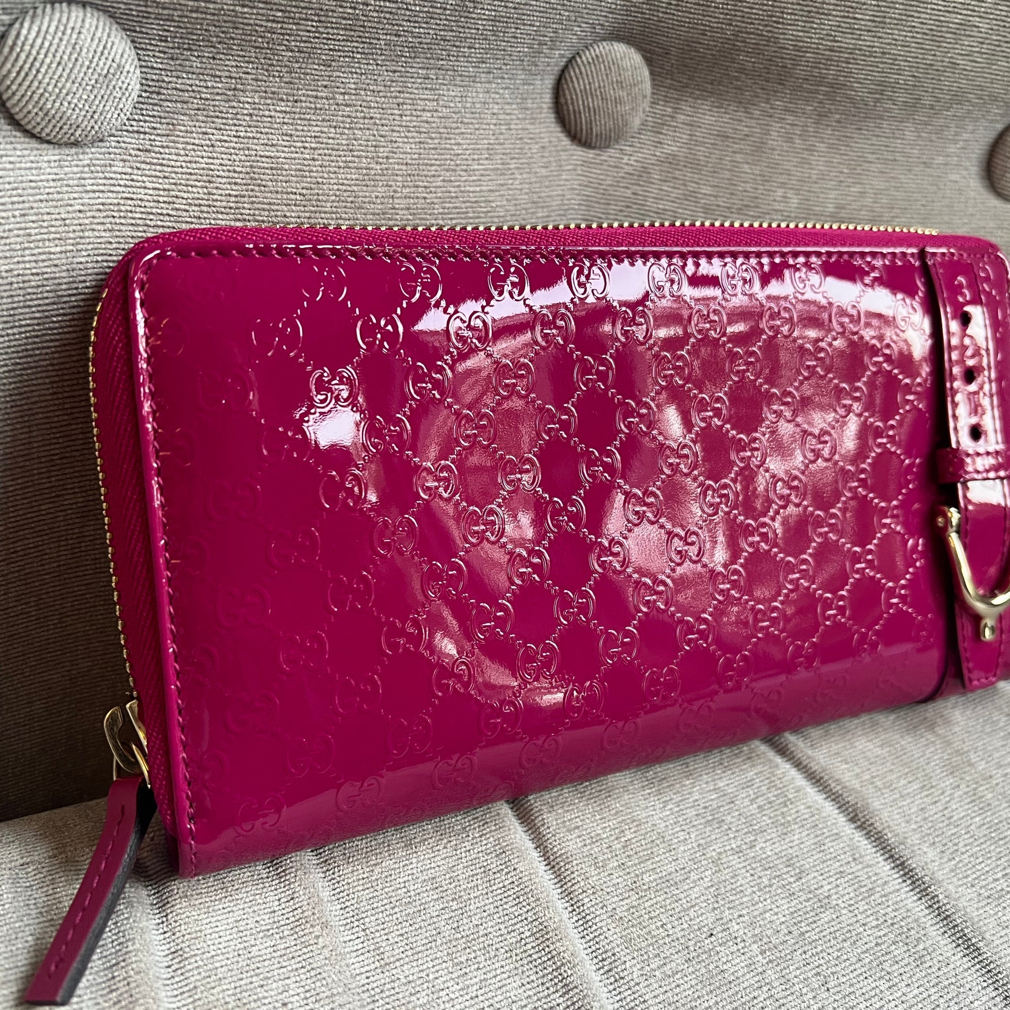 Gucci Pink Patent Guccissima Print Wallet