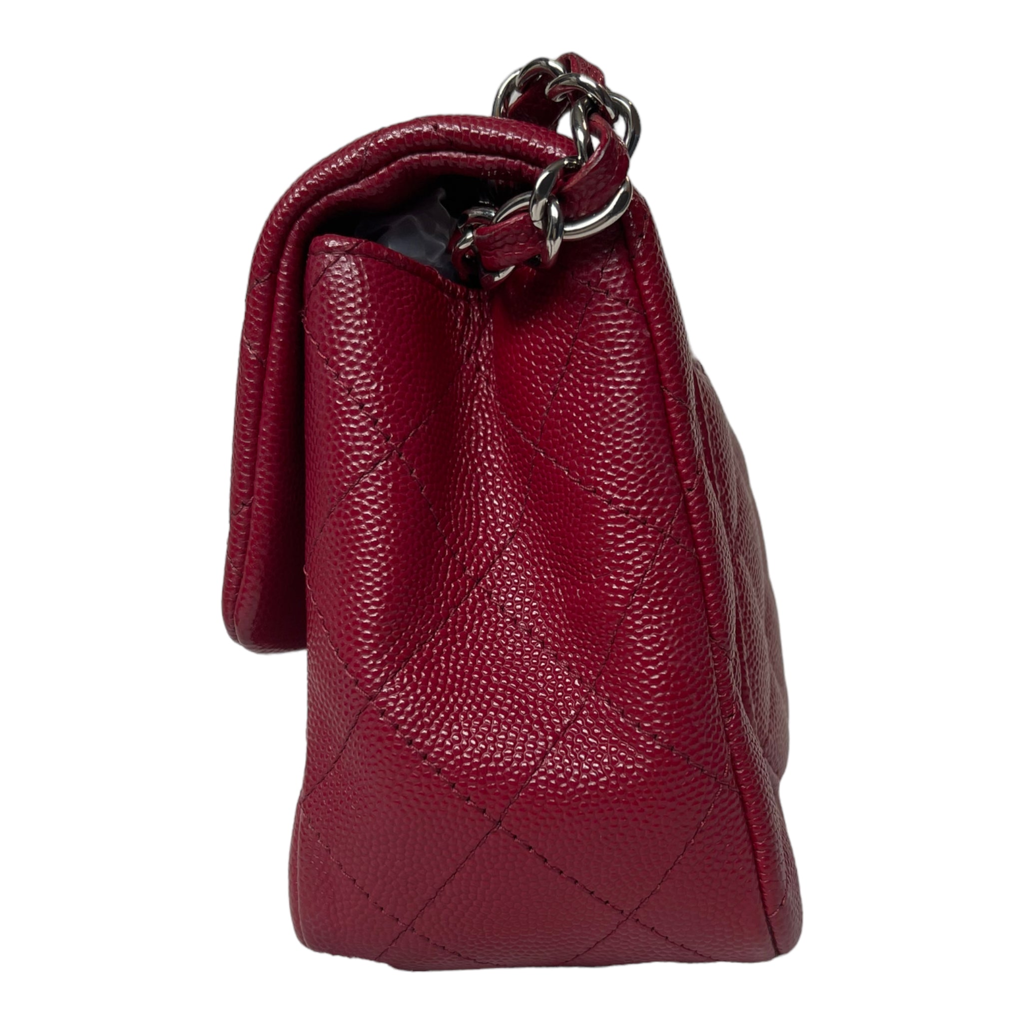 Chanel Quilted Mini Square Flap Red Caviar Silver Hardware 17B