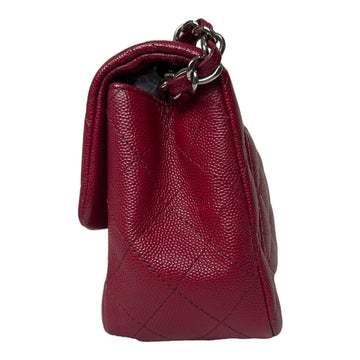 Chanel Quilted Mini Square Flap Red Caviar Silver Hardware 17B