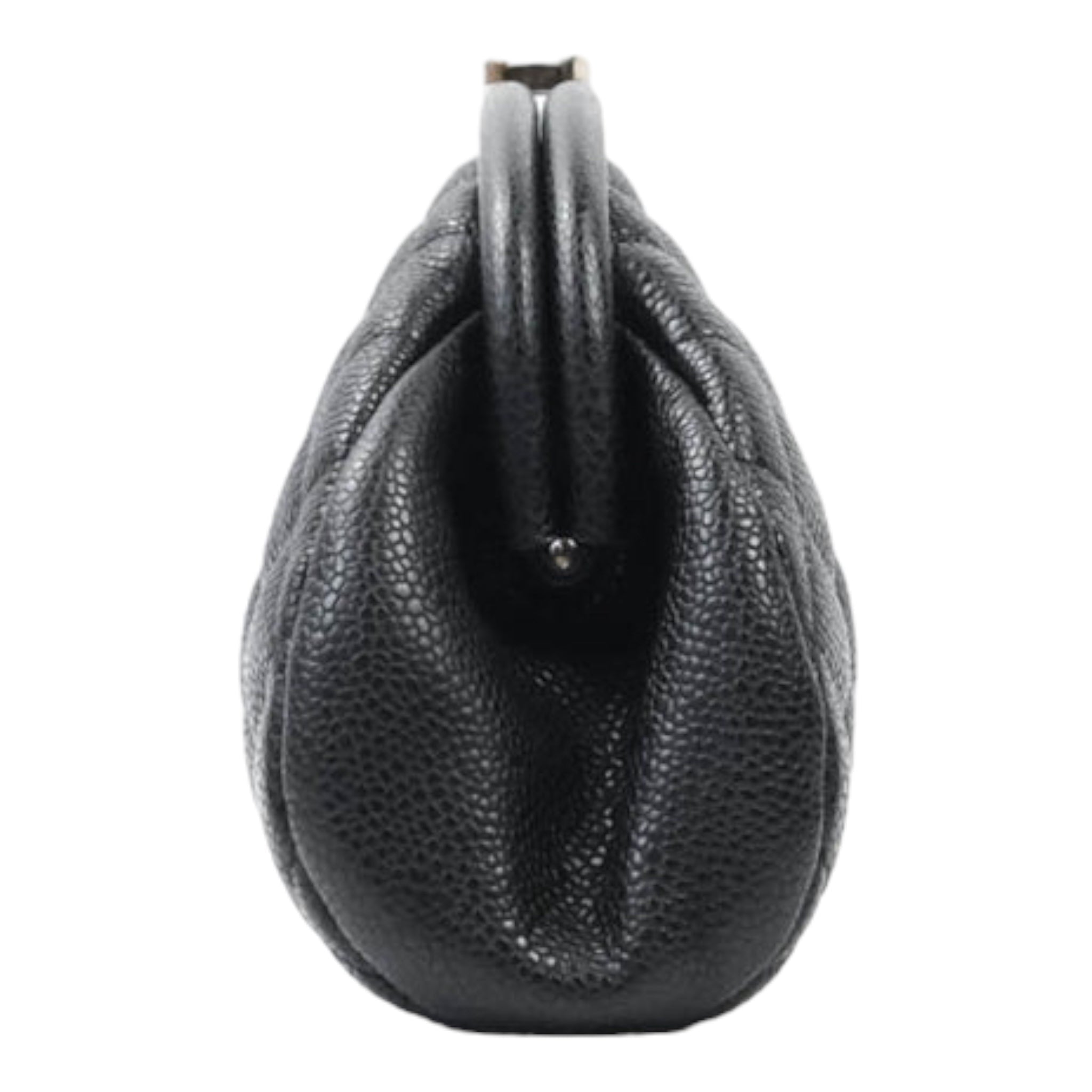 Chanel Quilted Timeless Kisslock Clutch Black Caviar Silver Hardware