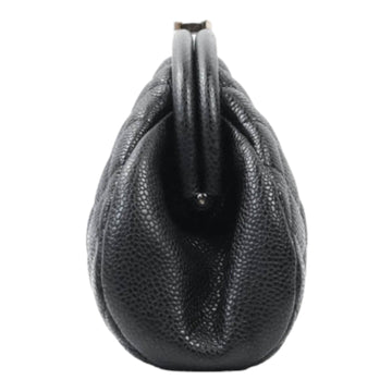 Chanel Quilted Timeless Kisslock Clutch Black Caviar Silver Hardware