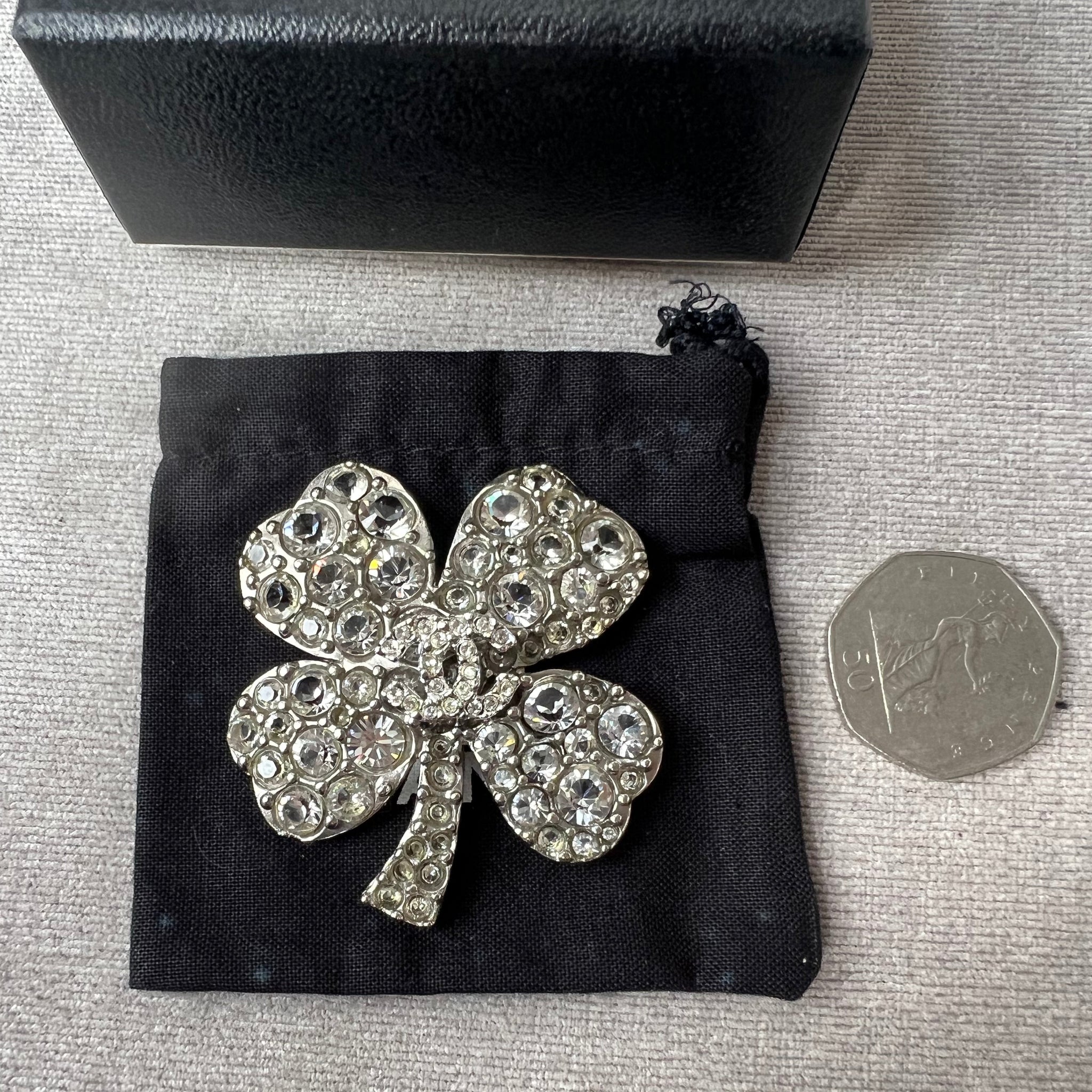 Chanel Crystal Encrusted Lucky Clover Brooch