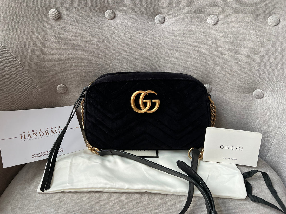 Gucci GG Black Velvet Marmont Small Shoulder Bag