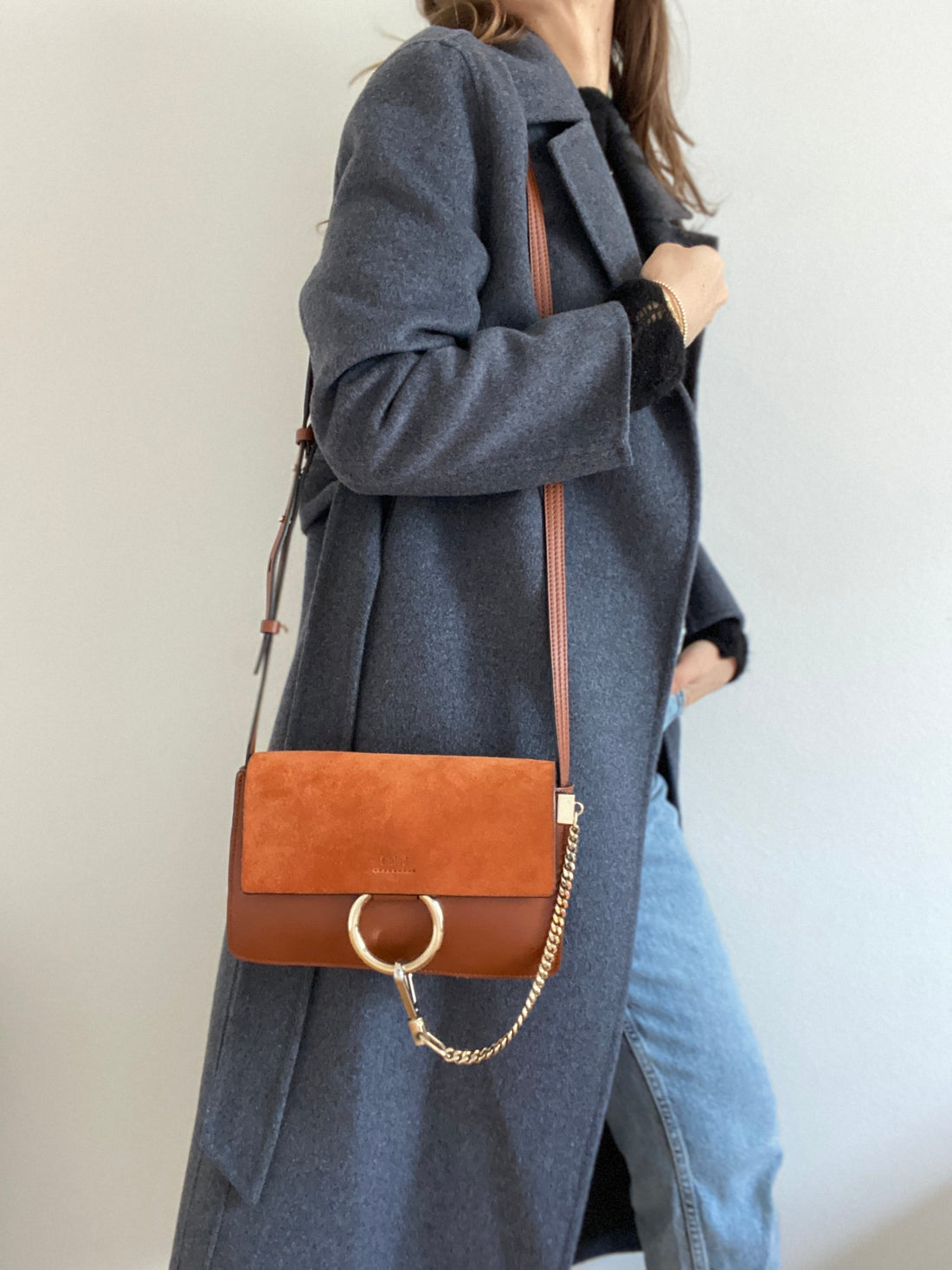 Chloé Faye small leather and suede shoulder bag in Tan