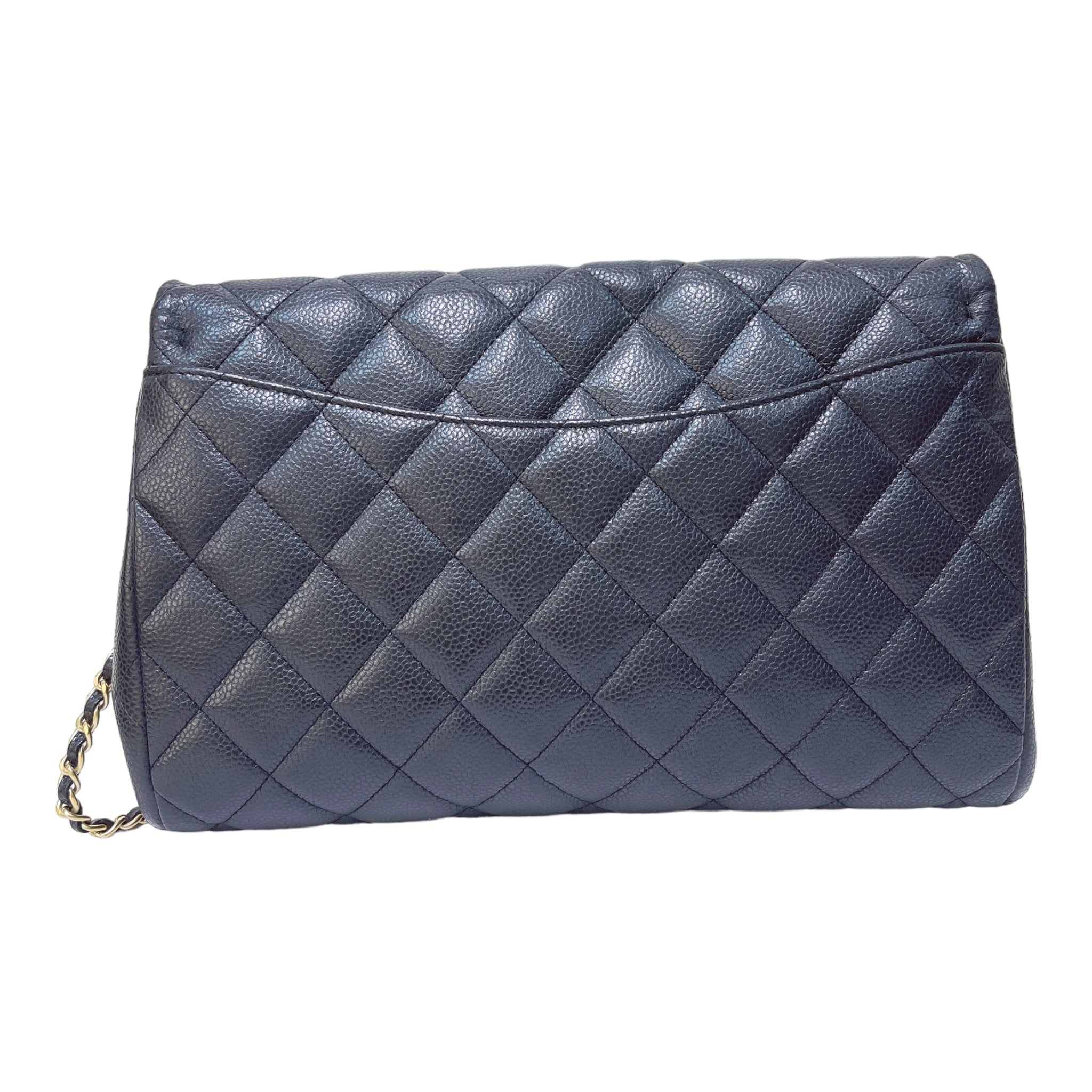 Chanel Quilted Clutch with Chain Lambskin Black Silver Hardware