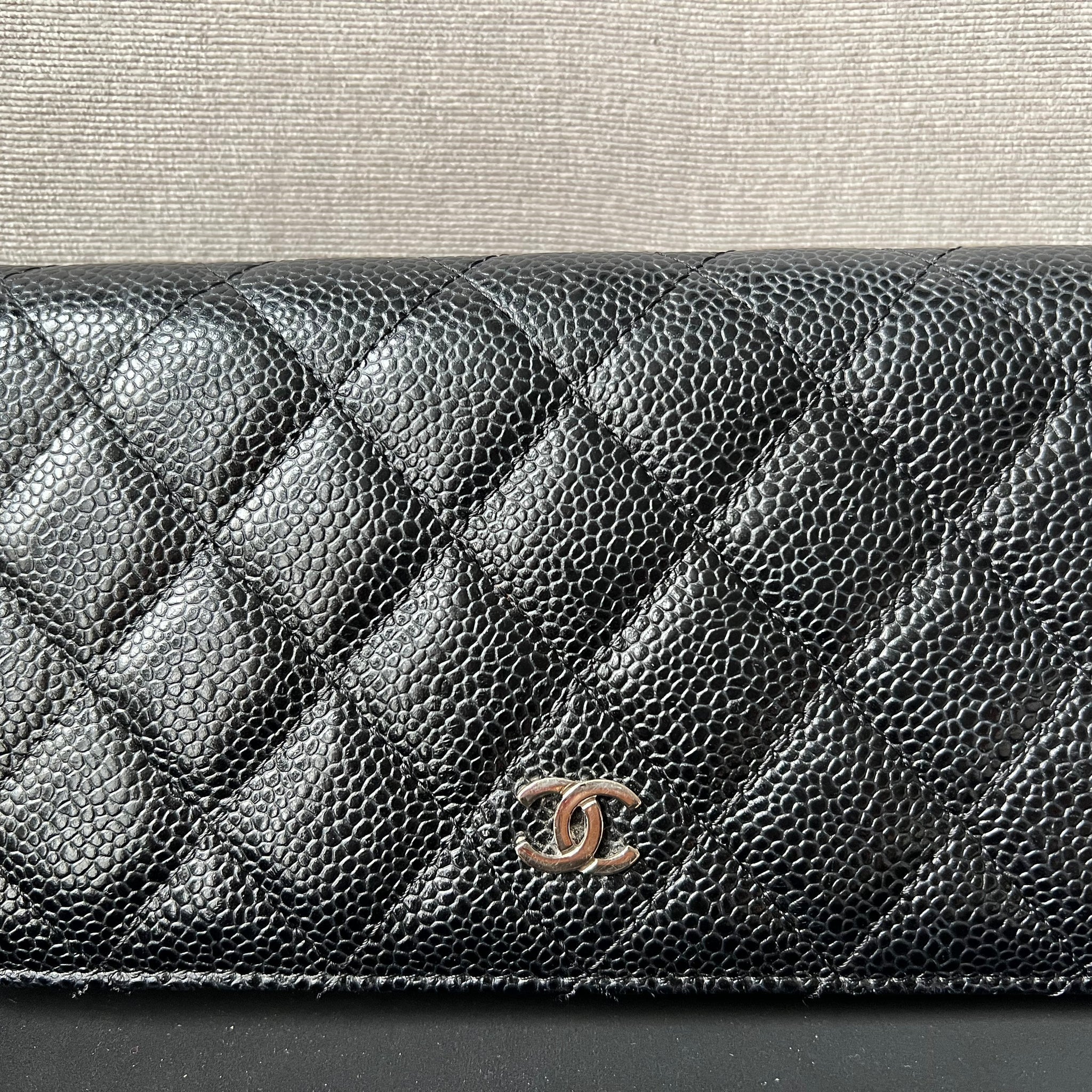 Chanel Black Caviar Flap Wallet with Silver Hardware