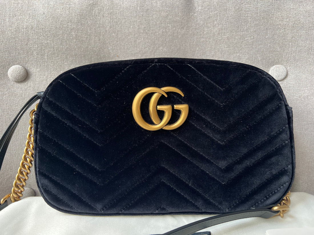 Gucci GG Black Velvet Marmont Small Shoulder Bag