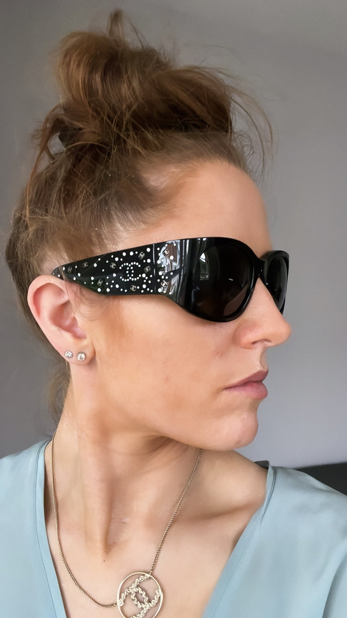 Chanel Black Sunglasses with diamanté details