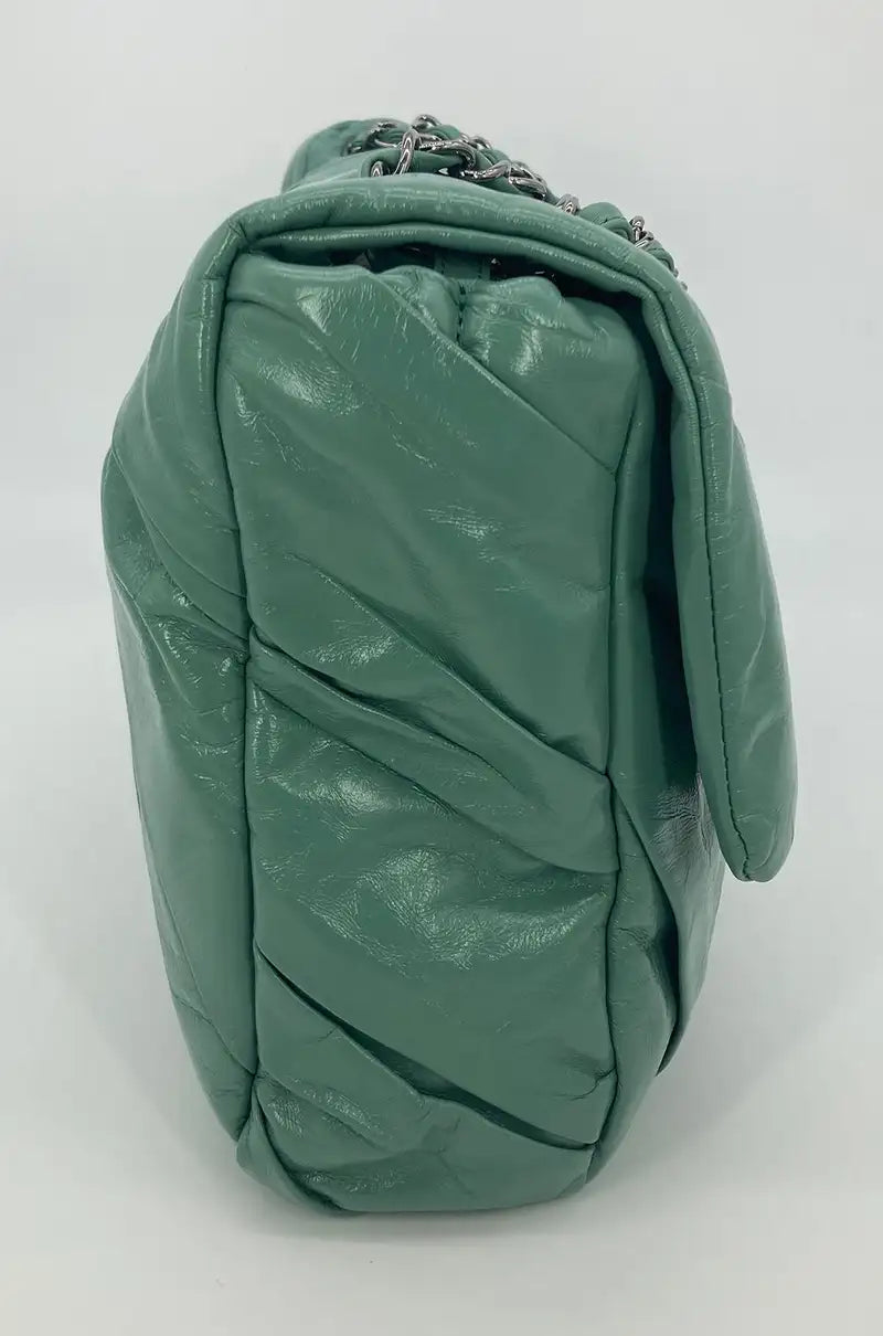 Chanel Teal Pleated Leather Soft Classic Flap