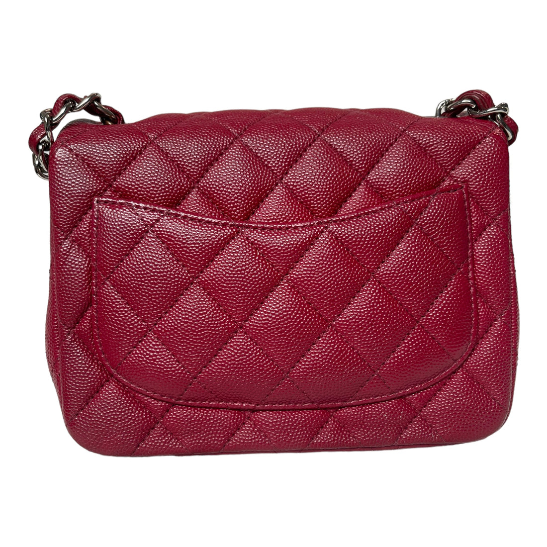 Chanel Quilted Mini Square Flap Red Caviar Silver Hardware 17B