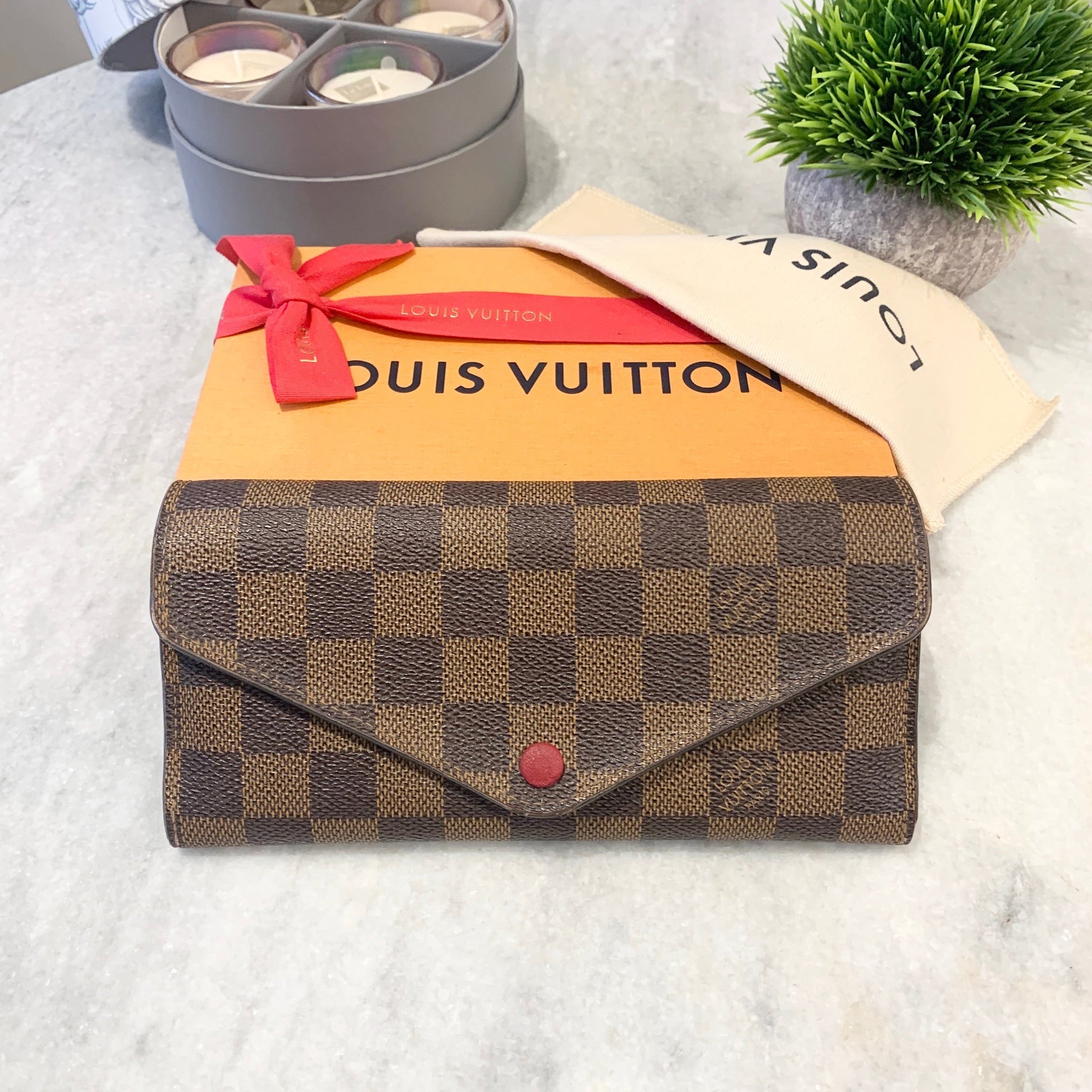 LOUIS VUITTON Damier Ebene Josephine Wallet In Fuchsia