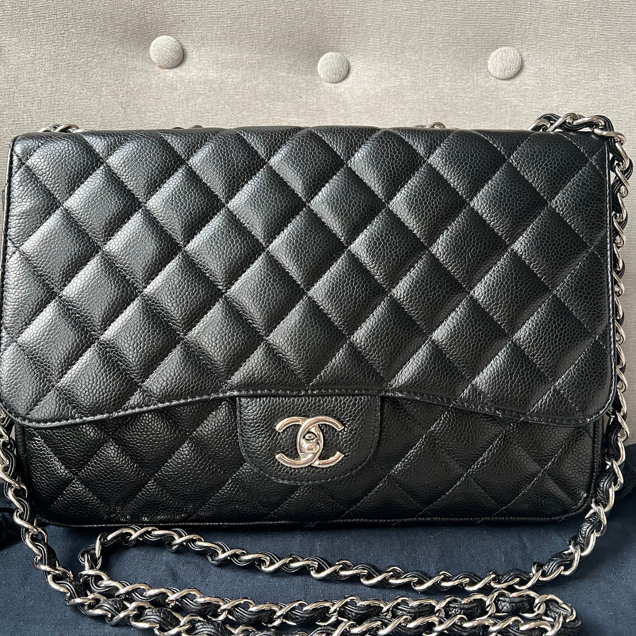 Chanel Jumbo Single Flap in Black Caviar Silver Hardware