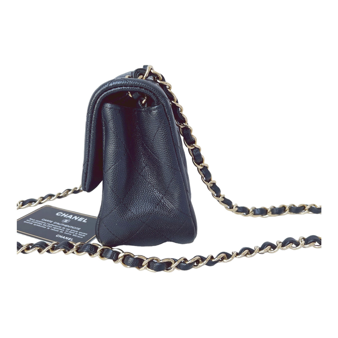 Chanel Quilted Mini Square Flap Black Caviar Gold Hardware 17B
