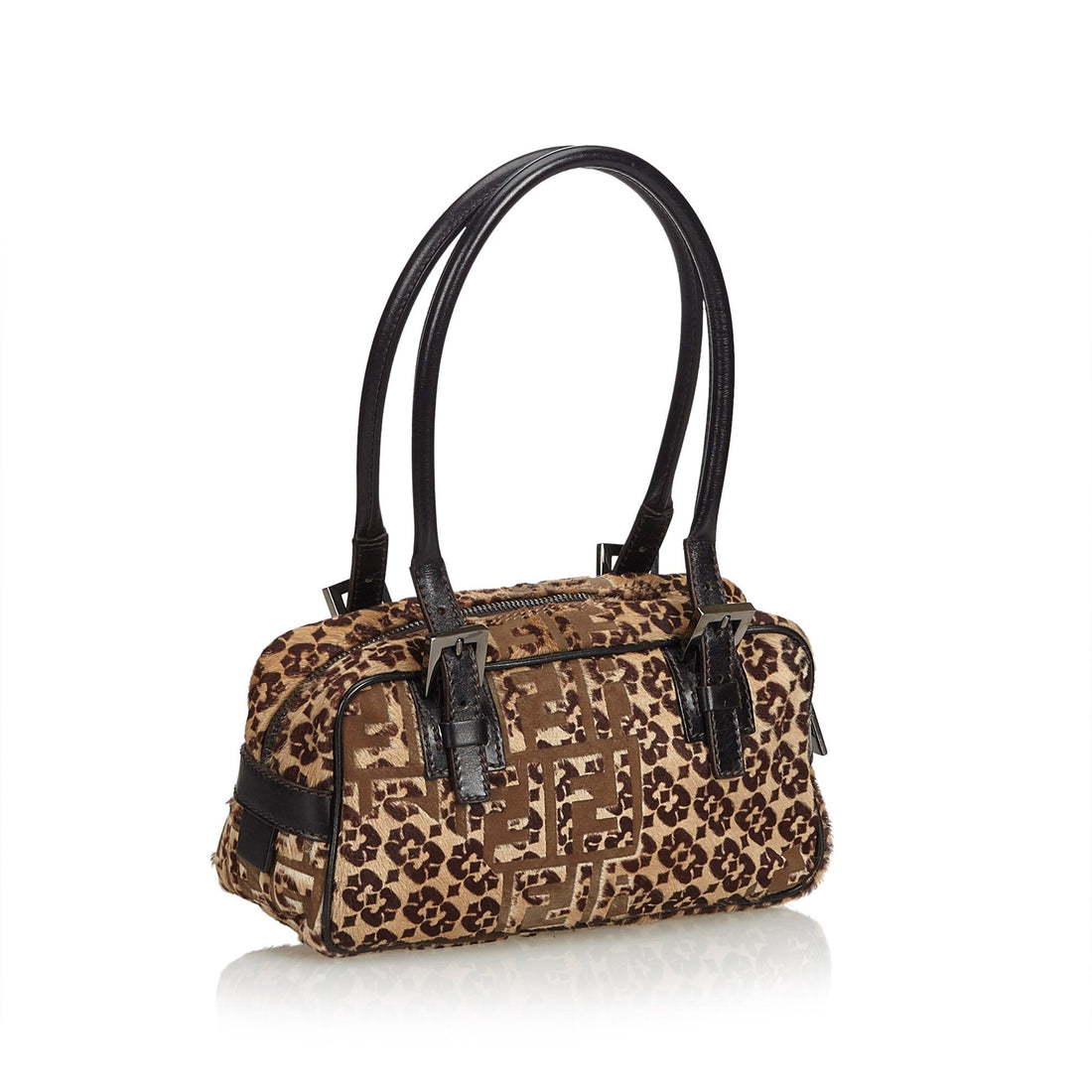 Fendi Brown Beige Pony Hair Natural Material Zucca Handbag Italy