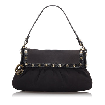 Fendi Black Canvas Fabric Studded Chef Shoulder Bag Italy