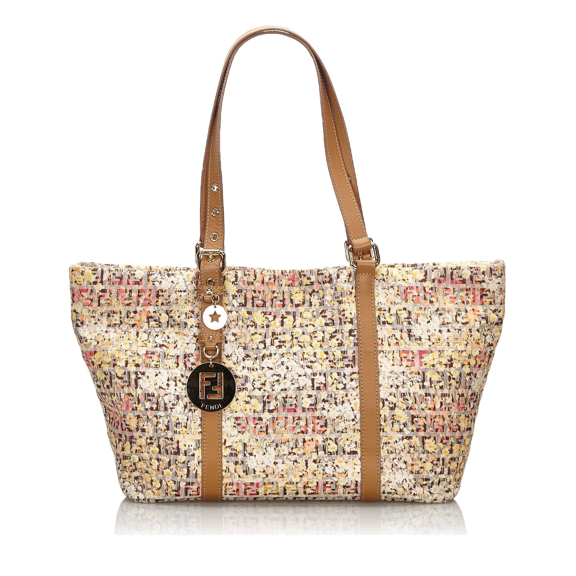 Fendi Brown Beige Canvas Fabric Zucchino Tote Bag Italy