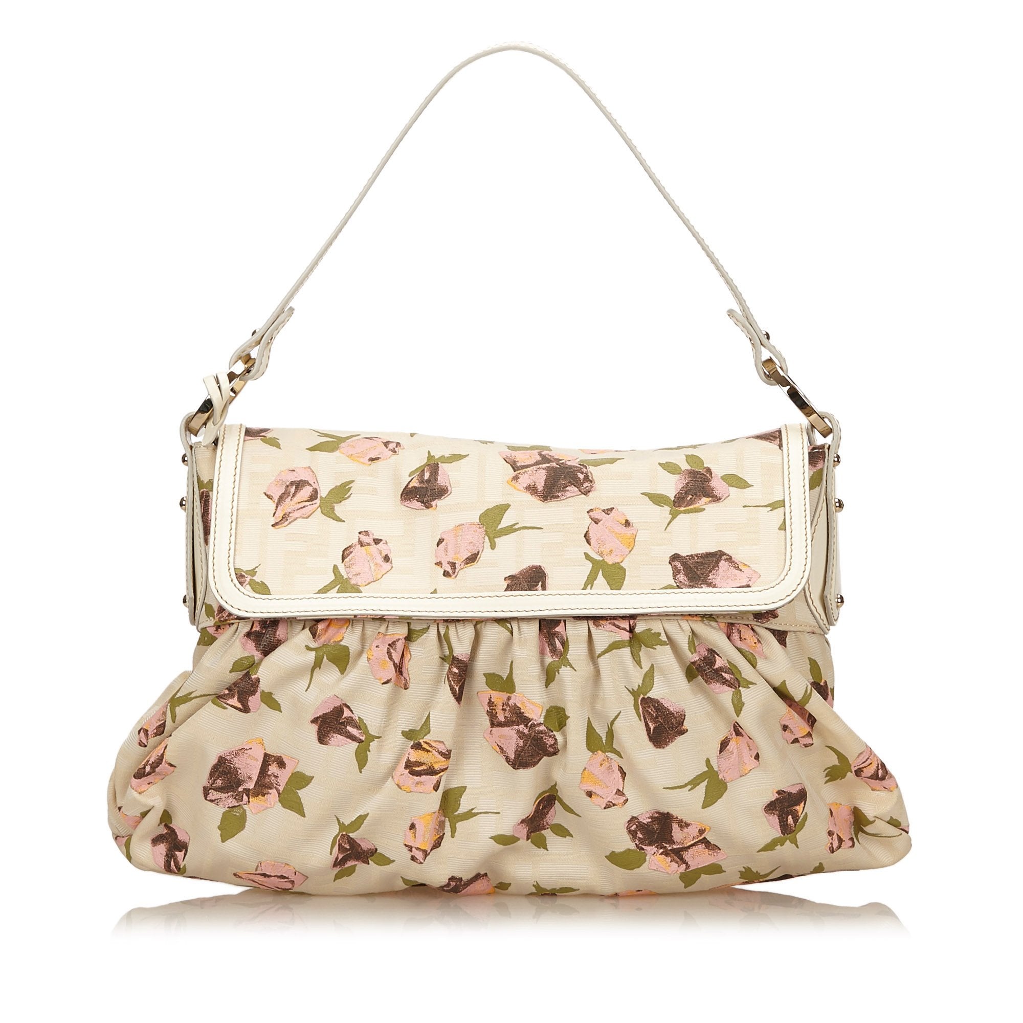 Fendi Brown Beige Canvas Fabric Printed Shoulder Bag Italy