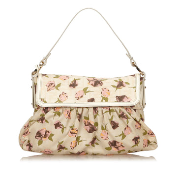 Fendi Brown Beige Canvas Fabric Printed Shoulder Bag Italy