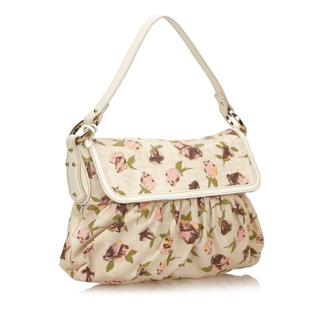 Fendi Brown Beige Canvas Fabric Printed Shoulder Bag Italy