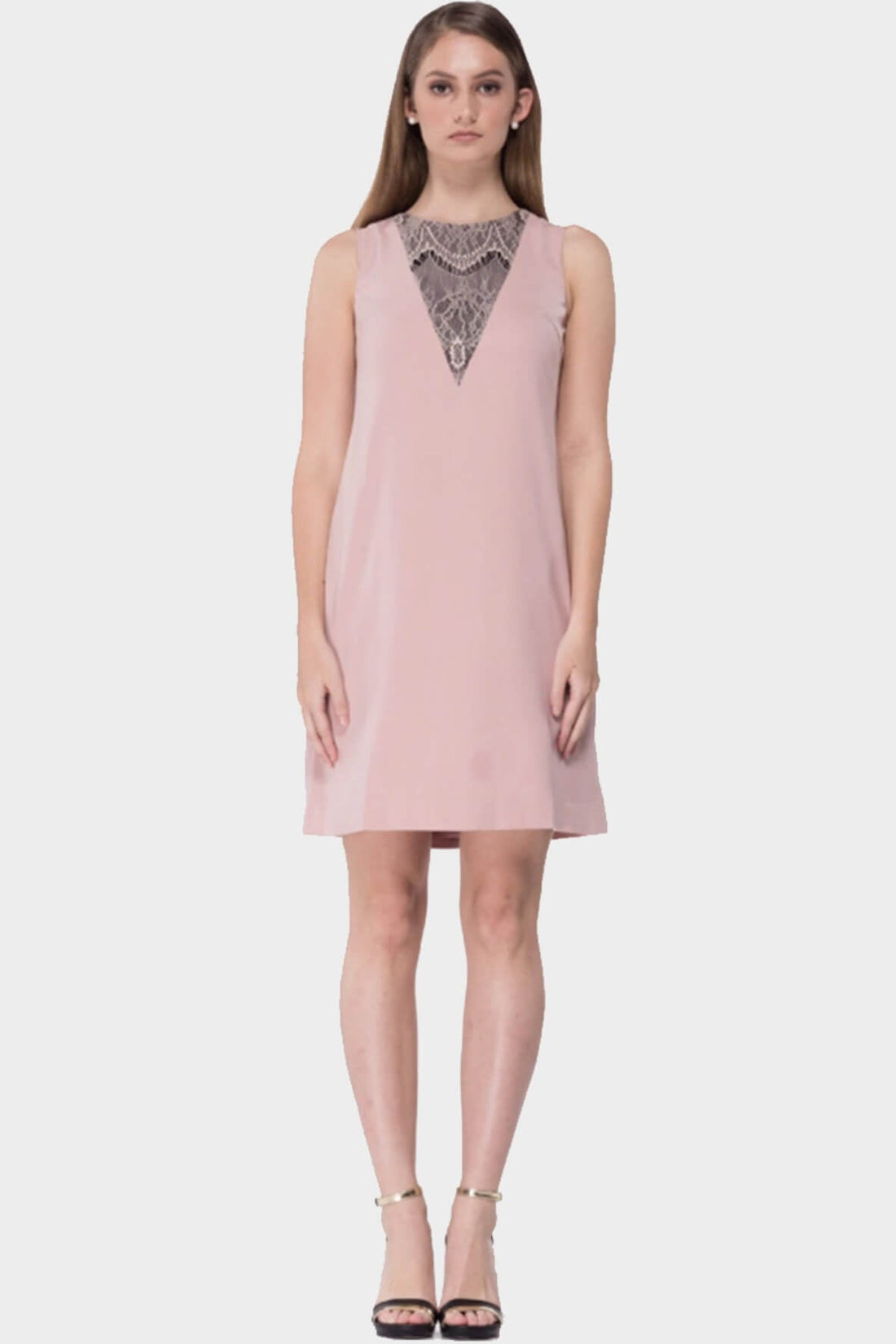 Front V Lace Dress Nude