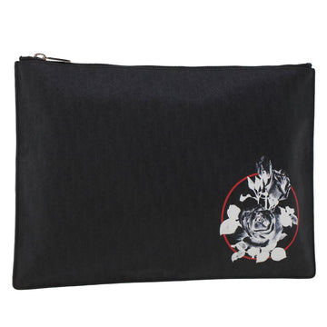 CHRISTIAN DIOR Rose Clutch Bag PVC Leather Black Auth ki3038